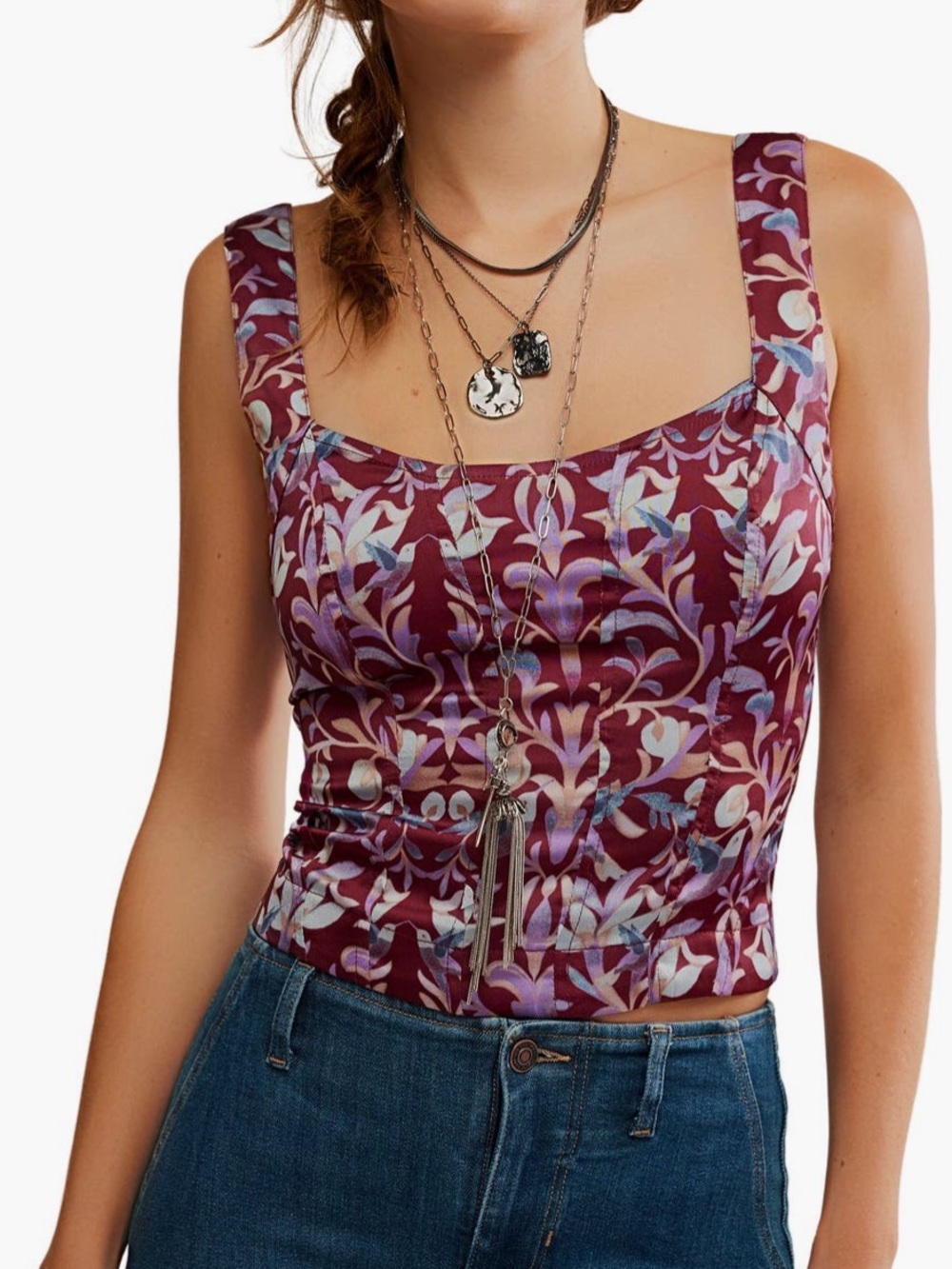 FREE PEOPLE Grace Corset Crop Camisole in Cabernet Combo size XS festival boh